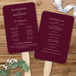 Elegant Chic Burgundy Wedding Ceremony Program Hand Fan
