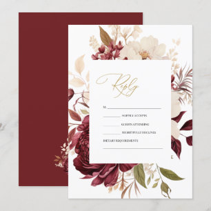 Elegant Chic Burgundy White Flowers RSVP Invitation