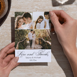 elegant chic calligraphy 3 photos wedding  thank you card