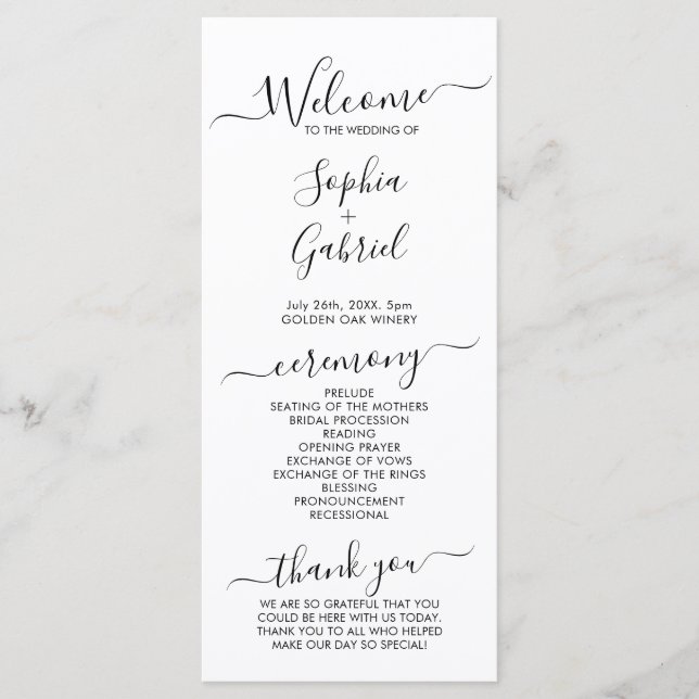 Elegant Chic Calligraphy Script Wedding Ceremony Programme (Front)