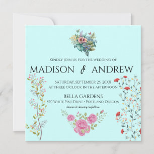 Elegant Chic Calligraphy Watercolor Blue Floral Invitation
