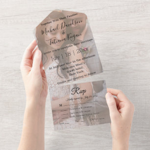 elegant chic calligraphy wedding day photo  all in one invitation