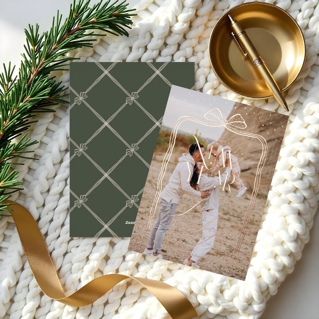 Elegant Chic Christmas Bow Family Photo New Year (Elegant Chic Christmas Bow Family Photo New Year Foil Holiday Card)