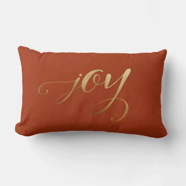 Elegant Chic Christmas Gold Terracotta Holiday Joy Lumbar Cushion (Front)