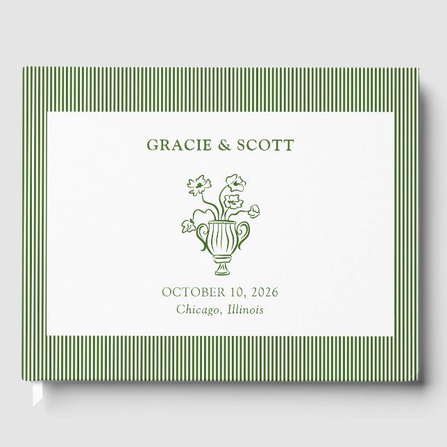Elegant Chic Classic Forest Green Garden Wedding Guest Book (Front)