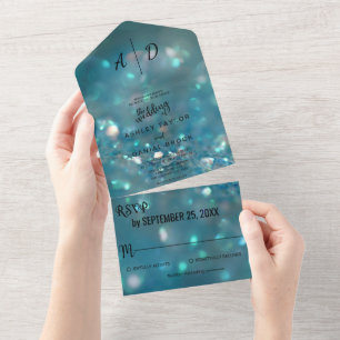 Elegant chic classy blue glitter Wedding All In On One Invitation