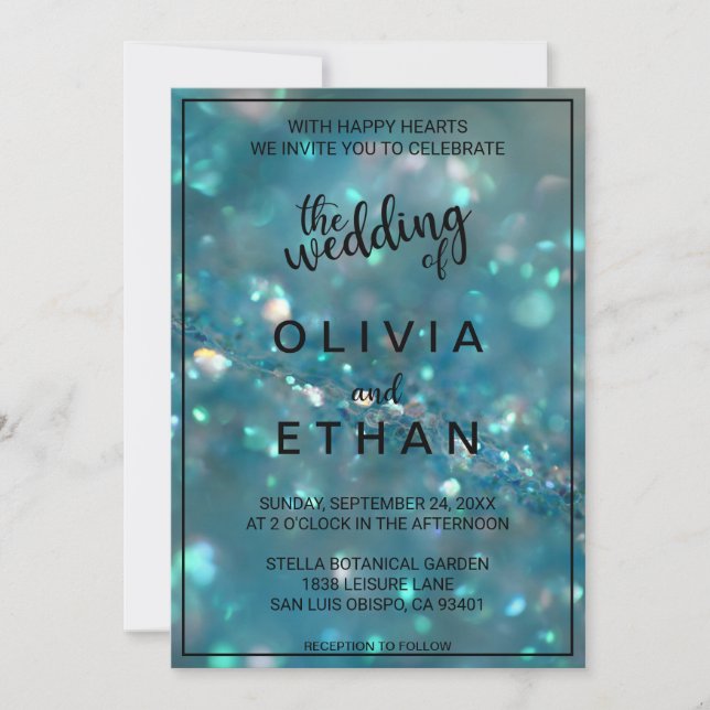Elegant chic classy blue glitter Wedding Invitatio Invitation (Front)