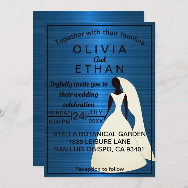 Elegant chic classy navy blue Wedding Invitation (Front/Back)