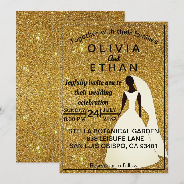 Elegant chic classy rustic gold Wedding Invitation (Front/Back)