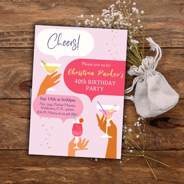 Elegant Chic Cocktail drink themed 40th birthday Invitation (Creator Uploaded)