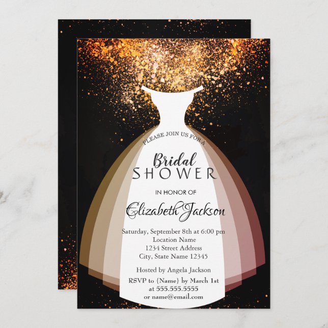Elegant Chic  Confetti, Dress, Bridal Shower  Invitation (Front/Back)
