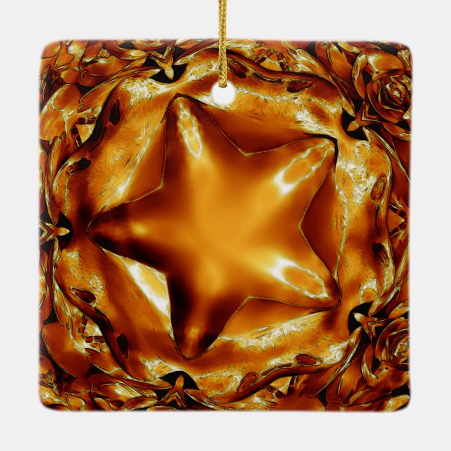 Elegant Chic Copper Gold Christmas Star Ceramic Ornament (Back)