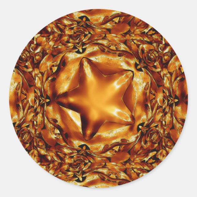 Elegant Chic Copper Gold Christmas Star Classic Round Sticker (Front)