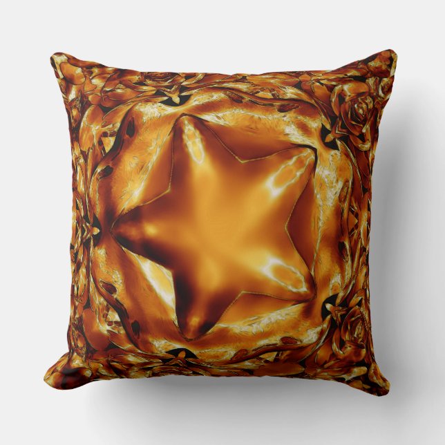 Elegant Chic Copper Gold Christmas Star Cushion (Front)