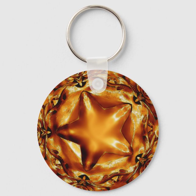 Elegant Chic Copper Gold Christmas Star Key Ring (Front)