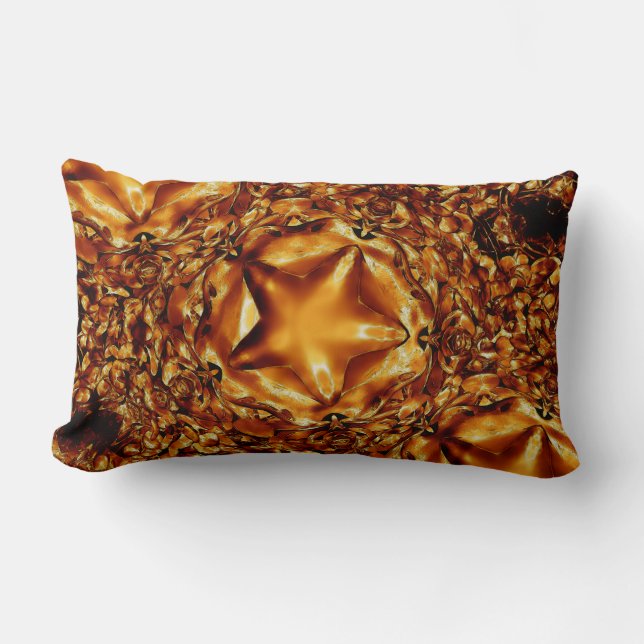 Elegant Chic Copper Gold Christmas Star Lumbar Cushion (Front)