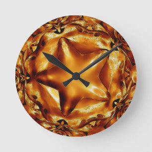 Elegant Chic Copper Gold Christmas Star Round Clock