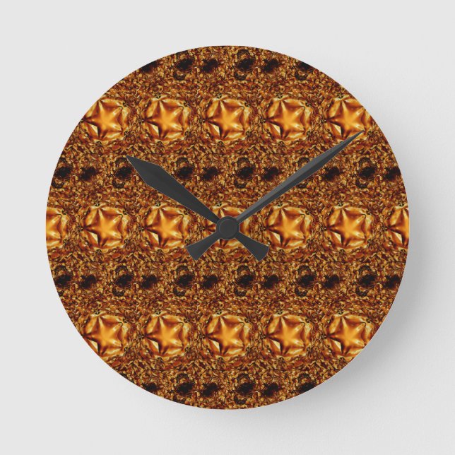 Elegant Chic Copper Gold Christmas Star Round Clock (Front)