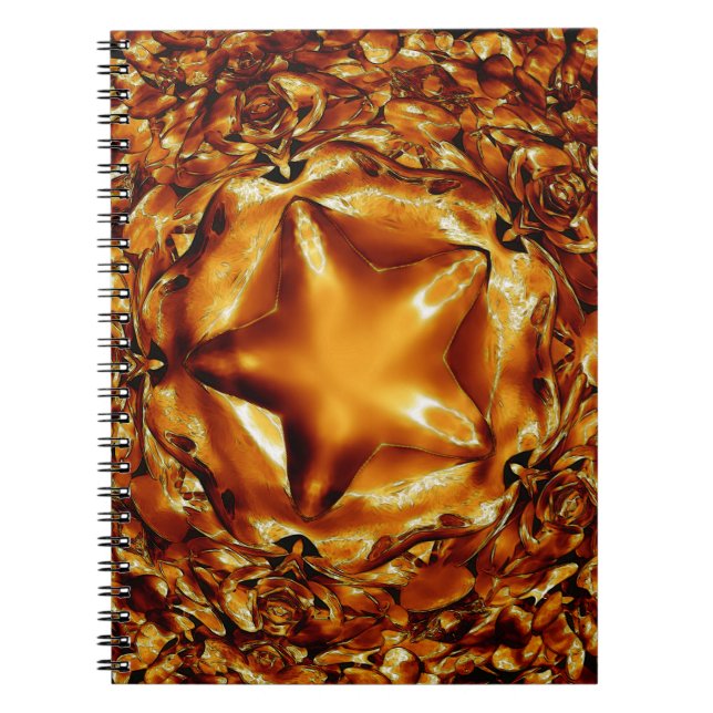 Elegant Chic Copper Gold Christmas Star Spiral Notebook (Front)