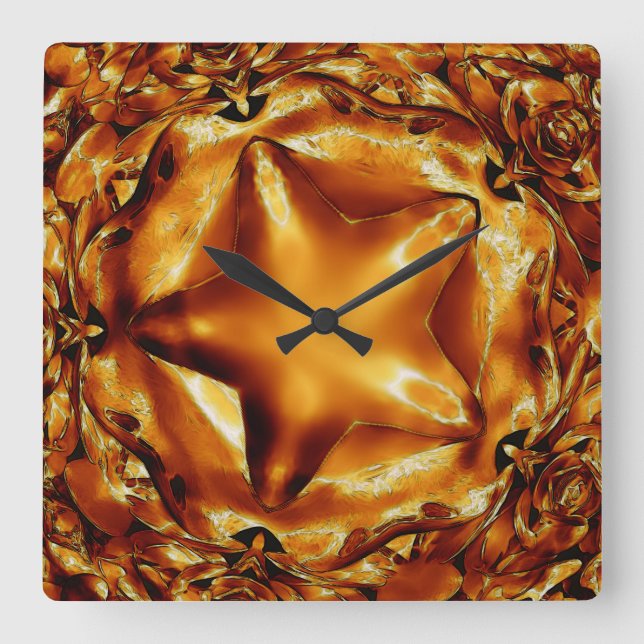 Elegant Chic Copper Gold Christmas Star Square Wall Clock (Front)