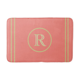 Elegant Chic Coral and Gold Custom Monogram   Bath Mat
