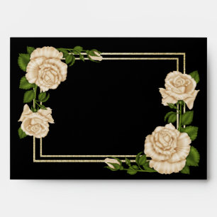Elegant Chic Corner Ivory Roses Bouquets Wedding Envelopes