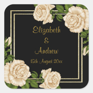 Elegant Chic Corner Ivory Roses Bouquets Wedding Square Sticker