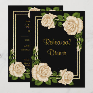 Elegant Chic Corner Ivory Roses  Rehearsal Dinner Invitation