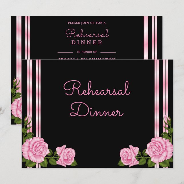 Elegant Chic Corner Rose Bouquet Rehearsal Invitation (Front/Back)