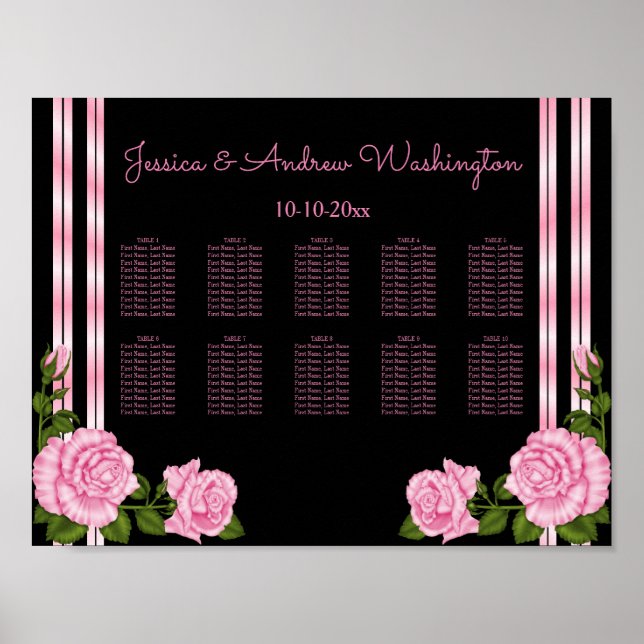 Elegant Chic Corner Rose Bouquet Seating Chart (Front)