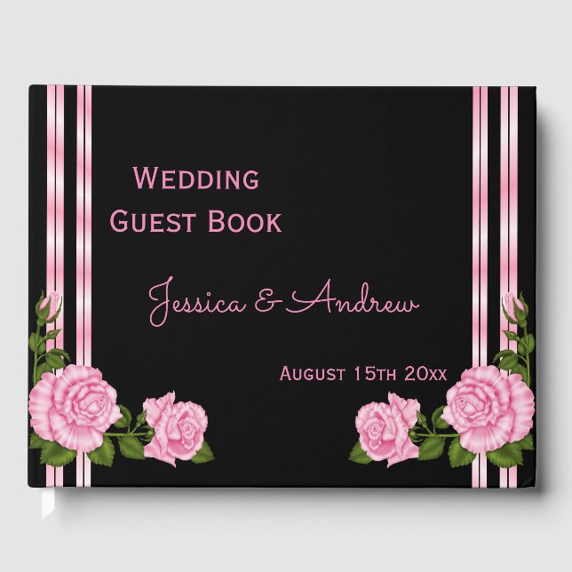Elegant Chic Corner Rose Bouquet Wedding Guest Book (Front)