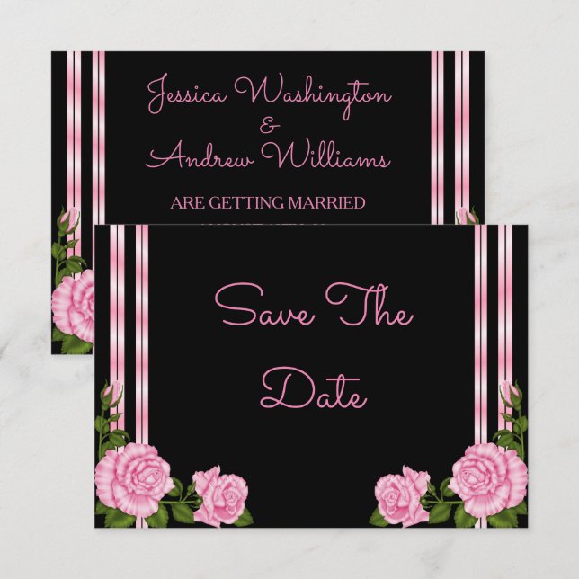 Elegant Chic Corner Rose Bouquet Wedding Invitation (Front/Back)
