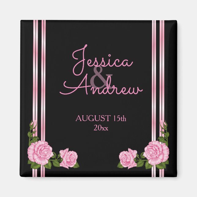 Elegant Chic Corner Rose Bouquet Wedding Magnet (Front)