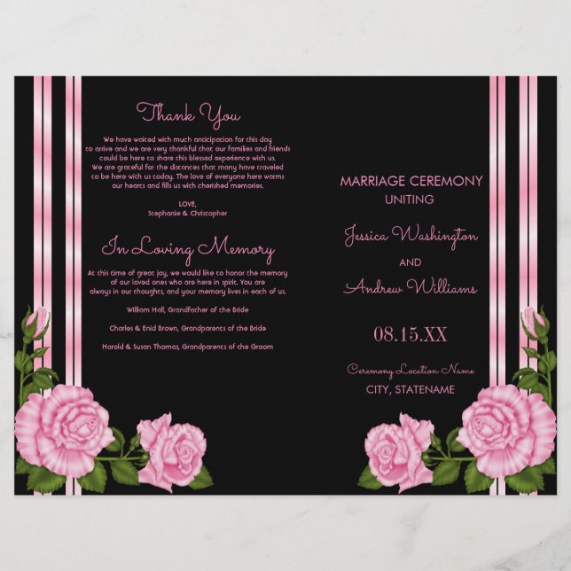 Elegant Chic Corner Rose Bouquet Wedding Program (Front)