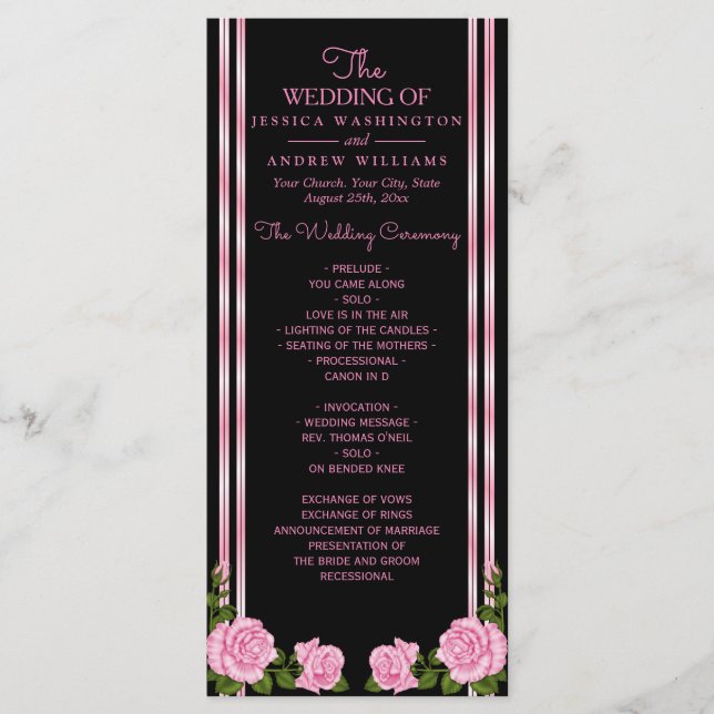 Elegant Chic Corner Rose Bouquet Wedding Programme (Front)