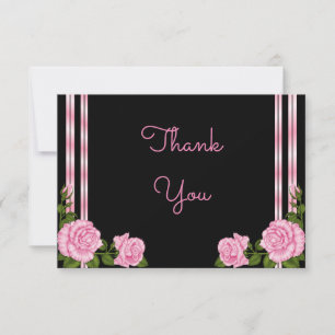 Elegant Chic Corner Rose Bouquet Wedding Thank You Card
