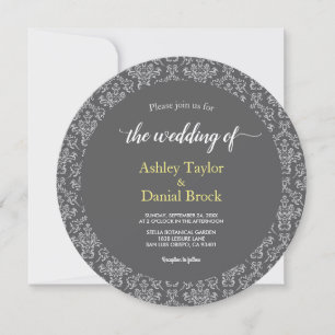 Elegant Chic Damask Art Deco Grey Formal Wedding Invitation