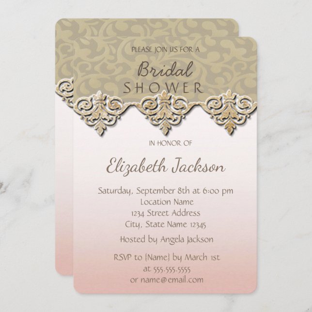 Elegant Chic Damask  Bridal Shower Invitation (Front/Back)