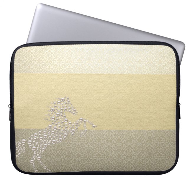 Elegant Chic Damask Horse Pearls Laptop Sleeve (Front)