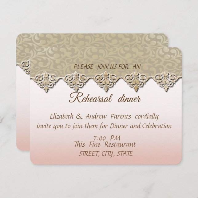 Elegant  Chic Damask Weddi Rehearsal Dinner Invitation (Front/Back)