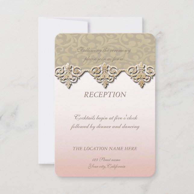 Elegant Chic Damask  Wedding Reception Invitation (Front)