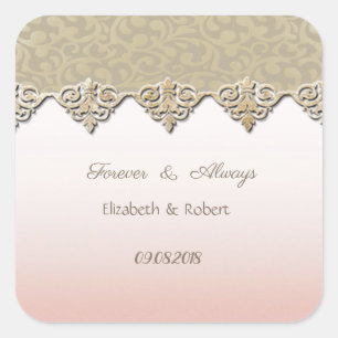 Elegant Chic Damask  Wedding Square Sticker