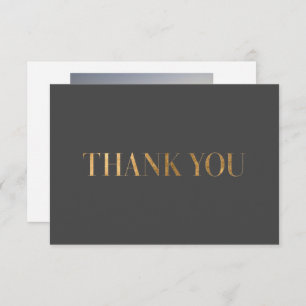 Elegant Chic Dark Grey Gold Thank You Photo Card