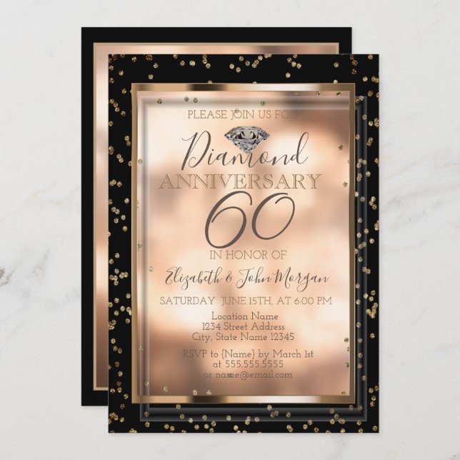 Elegant Chic Diamonds,Frame Wedding Anniversary Invitation (Front/Back)