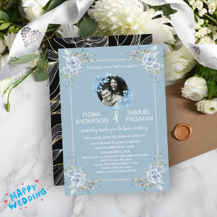 Elegant Chic Dusty Blue Gold Custom Wedding Invitation