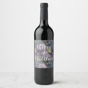 Elegant chic dusty purple boho watercolor floral wine label