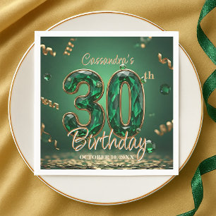 Elegant Chic Emerald and Gold Jewel 30th Birthday Napkin