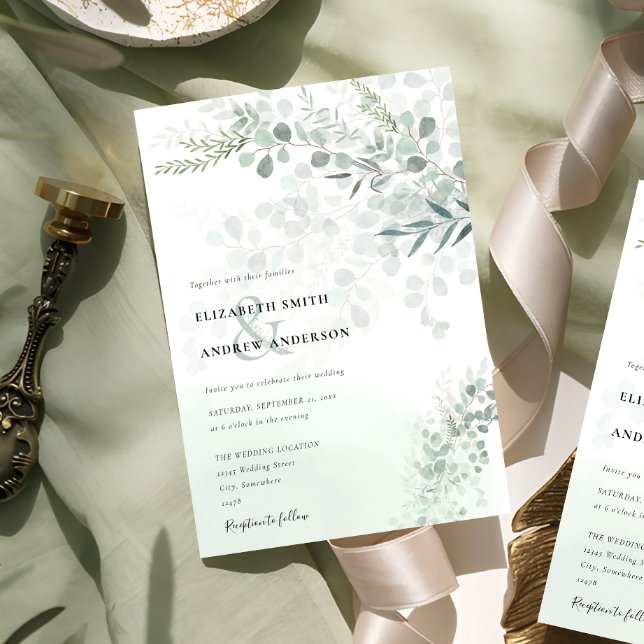 Elegant Chic Eucalyptus Botanical Sage Wedding  Invitation (Creator Uploaded)