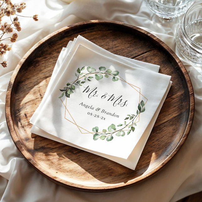 Elegant Chic Eucalyptus Mr and Mrs Wedding Napkin (Creator Uploaded)