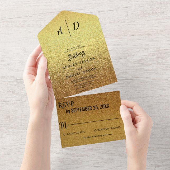 Elegant chic fancy classy gold glitter all in one invitation (Tearaway)